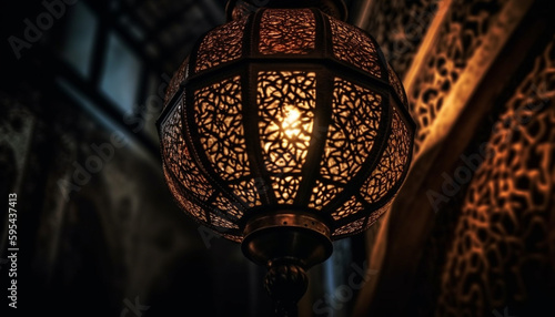 Antique lantern hanging outdoors illuminated Arabic culture generated by AI