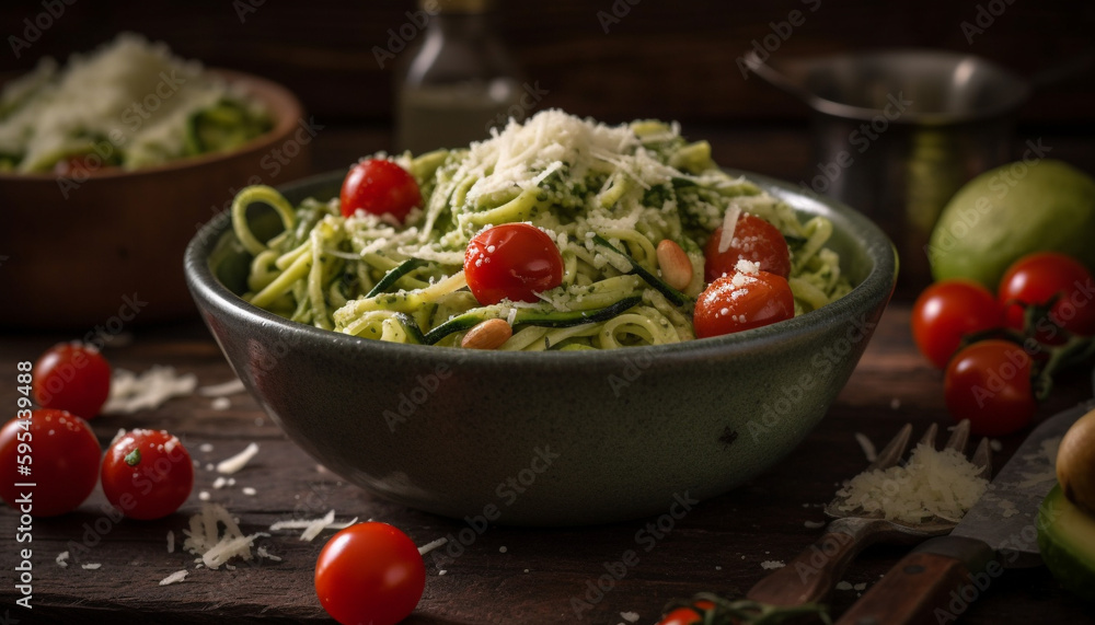 Fresh vegetarian pasta salad, a gourmet delight generated by AI