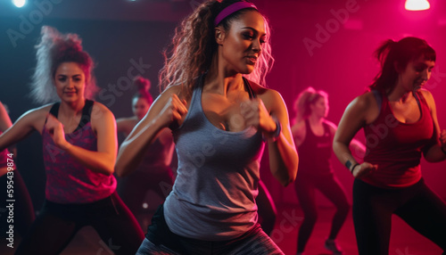 Young women and men enjoying disco dancing generated by AI