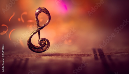 Glowing treble clef  illuminated with shiny gold generated by AI