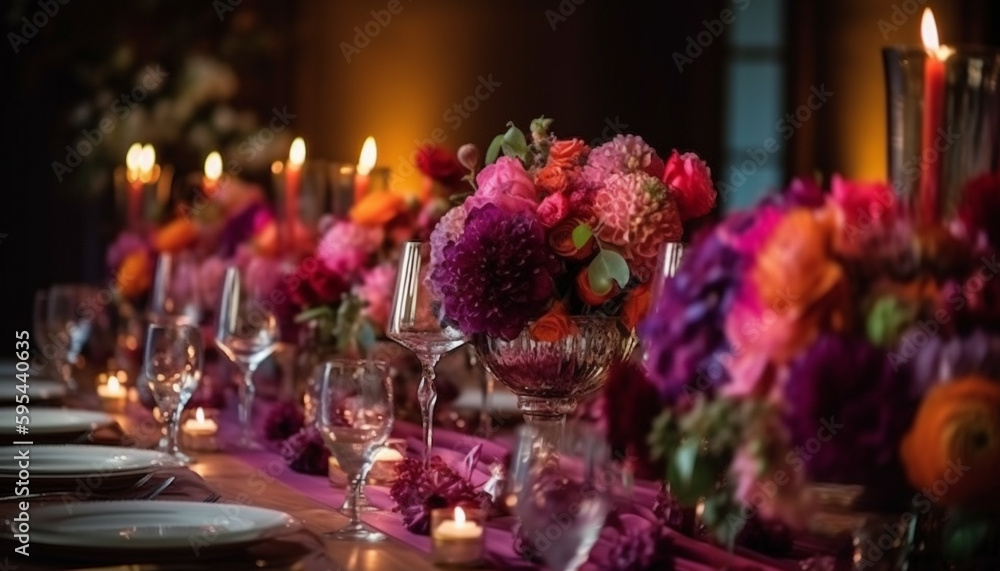 Luxury wedding reception with elegant flower arrangements generative AI