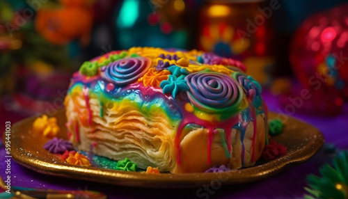 Homemade baked dessert, colorful fruit decoration, sweet joy generative AI
