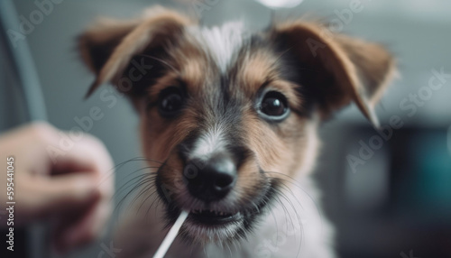 Cute puppy portrait, close up focus on nose generative AI