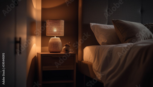 Comfortable modern bedroom with elegant decoration and lighting generative AI