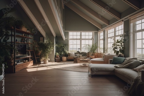 Indoor of a home located near the seashore. Generative AI