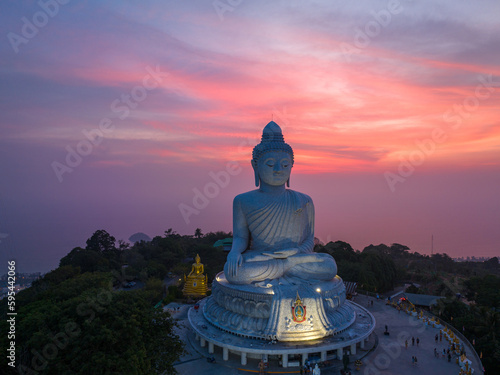 Photos .aerial view Phuket big Buddha in beautiful sunset..aerial photography scenery l