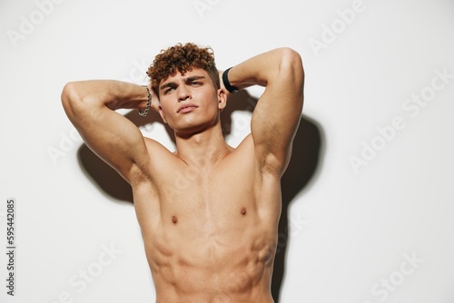 man athlete gray background sexy beauty lifestyle model body care muscular