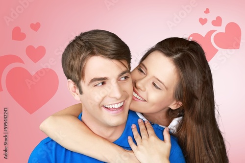 Portrait of lovely happy couple  Valentine s Day concept