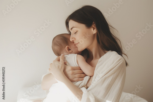 Happy Mom with baby , Generative Ai photo