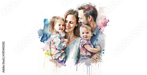 Happy Family in watercolor style , Generative ai