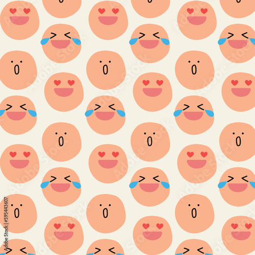 Fototapeta Naklejka Na Ścianę i Meble -  seamless pattern with funny face cartoon, Happy face cartoon with red hearts background, Cute cartoon pattern.