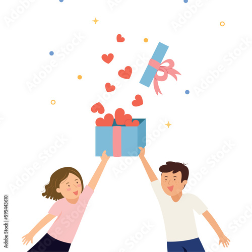 children with surprise gifts, Hand holding gift box and unbox. Charity and donation concept.