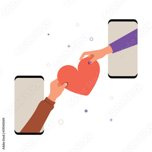 Send love on social media, donation and charity online concept, support people, Sign of hands holding hearts.