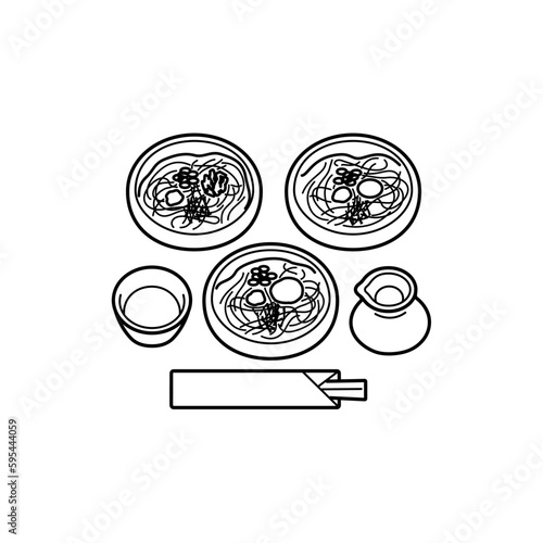 割子そばのイラスト（線画）