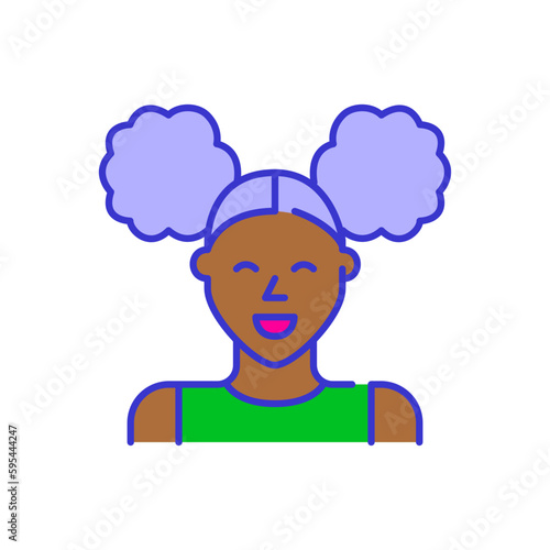 Brown skinned woman with curly afro puffs. Bold color cartoon style simplistic minimalistic icon for marketing and branding