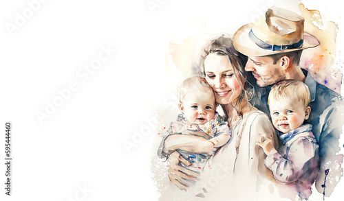 Happy Family in watercolor style , Generative ai
