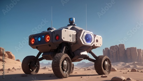 An Elegant Looking Vehicle With A Camera On Top Of It In A Desert AI Generative