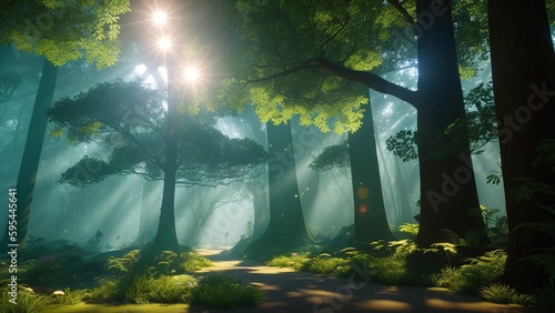 An Interesting Picture Of A Path In A Forest With Sun Shining Through The Trees AI Generative © Cameron Schmidt