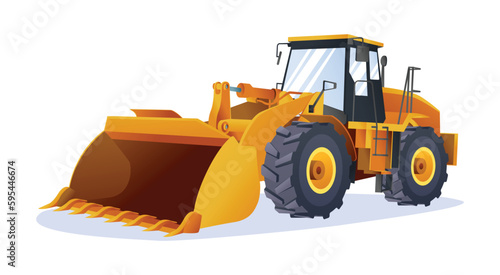 Wheel loader vector illustration. Heavy machinery construction vehicle isolated on white background