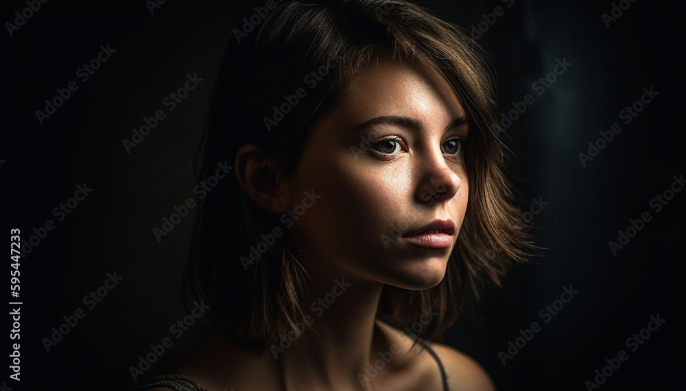 Beautiful woman with brown hair exudes elegance generated by AI Beautiful woman with brown hair exudes elegance generated by AI
