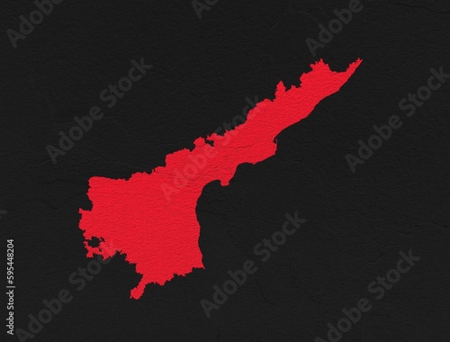 Andhra Pradesh red map on isolated black textured background. High quality coloured map of Andhra Pradesh, India. photo