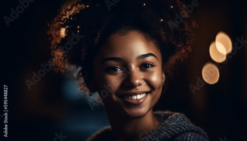 Young African American woman smiling with confidence indoors generated by AI