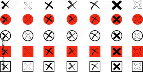 Green check mark and red cross icon set. Circle and square. Tick symbol in green color, vector illustration. photo