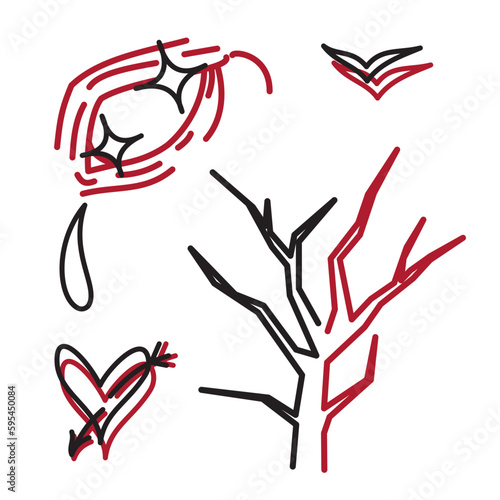 outline black and red tattoo set, outline illustration, tattoo sketch pack