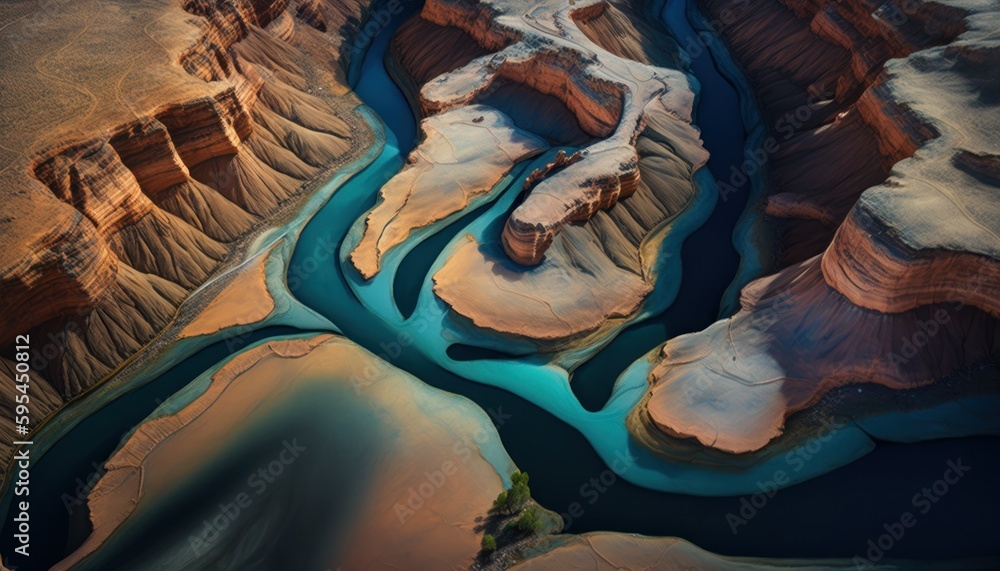 Majestic  Canyon Midday : A Stunning Aerial View with a Touch of Fantasy, Perfect as a Background Wallpaper for Your Devices. Breathtaking Serenity Captured in Every Detail Generative AI