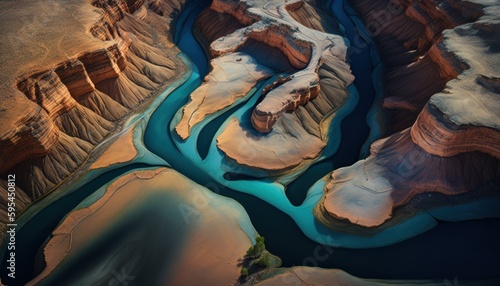 Majestic Canyon Midday : A Stunning Aerial View with a Touch of Fantasy, Perfect as a Background Wallpaper for Your Devices. Breathtaking Serenity Captured in Every Detail Generative AI