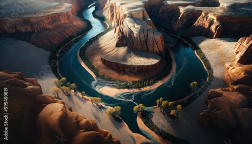Fantasy meets serenity in this beautiful aerial Canyon Midday view featuring the tranquil hours, perfect as a background wallpaper for your devices Generative AI