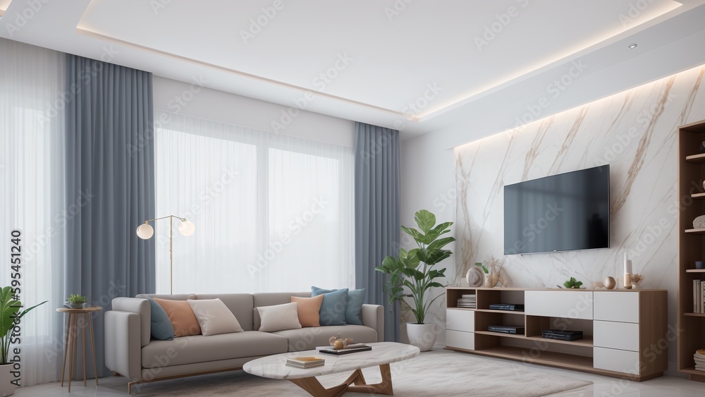 An Interesting Living Room With A Large Tv And A Couch AI Generative An Interesting Living Room With A Large Tv And A Couch AI Generative