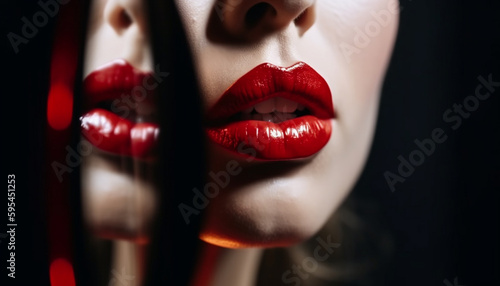 Beautiful woman with shiny lips and elegance generated by AI