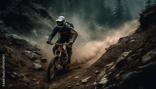 Men cycling mountain terrain  extreme sports adventure generated by AI