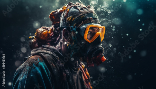 Underwater scuba diving in protective workwear equipment generated by AI © Stockgiu