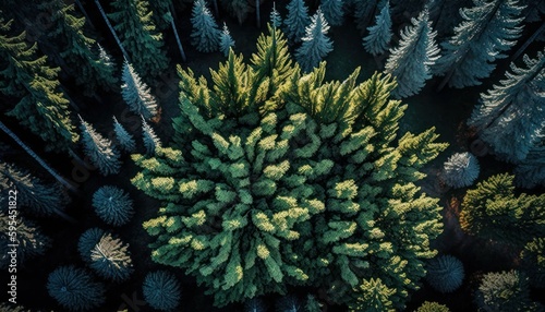 Fantasy meets serenity in this beautiful aerial Forest Midday view featuring the tranquil hours, perfect as a background wallpaper for your devices Generative AI © Get Stock