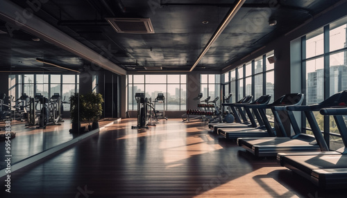 Healthy lifestyles inside gym with modern equipment generated by AI