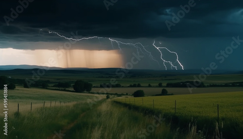 Electricity crackles through the stormy night sky generated by AI