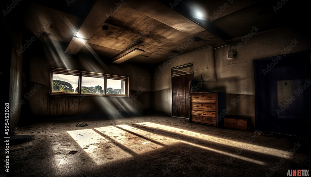 Empty old hallway, dark and spooky mystery generated by AI Empty old hallway, dark and spooky mystery generated by AI