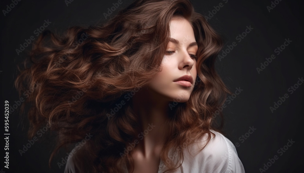 Beautiful woman with long curly brown hair generated by AI Beautiful woman with long curly brown hair generated by AI