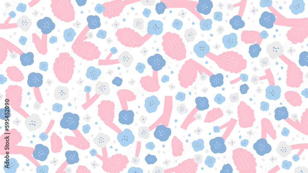 手描きの花柄 背景素材(ピンク×青) 手描きの花柄 背景素材(ピンク×青)