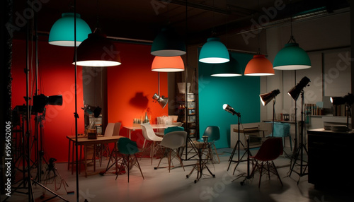 Modern electric lamp illuminates professional performance space generated by AI