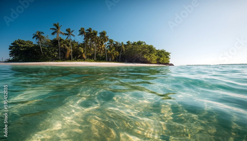 Idyllic palm tree paradise, turquoise waters, heaven generated by AI © Jeronimo Ramos