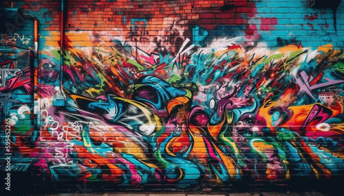Vibrant colors spray chaos on city walls generated by AI
