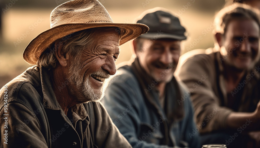 Smiling seniors enjoy leisure activity in nature generated by AI Smiling seniors enjoy leisure activity in nature generated by AI