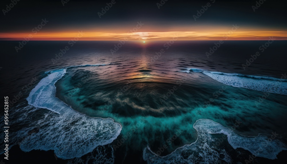 A breathtaking aerial view of the Ocean Twilight captured during the serene hours, with a touch of fantasy, making it the perfect background wallpaper for your devices Generative AI