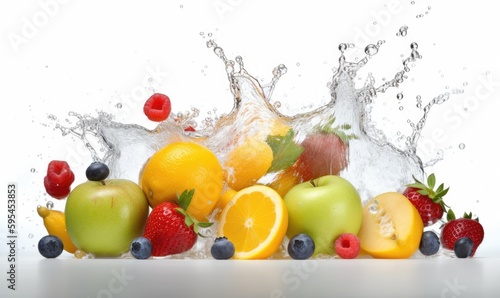 Isolated white background highlights fresh fruits and water Creating using generative AI tools