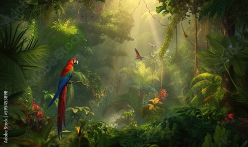 The parrots of the rainforest bring life and color to the jungle Creating using generative AI tools