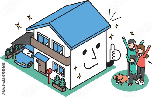 念願のマイフォームを手に入れた家族のアイソメイラスト