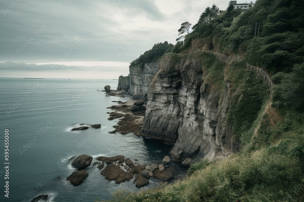 Scenery of Niigata's famous cliff. Generative AI